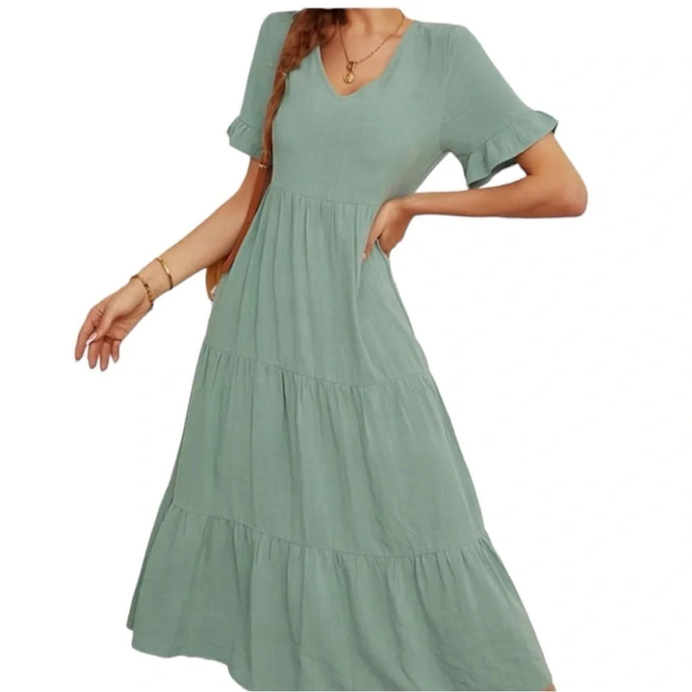 New Women's Beach Dress Ruffle Short Sleeves Party Vacation Summer Maxi Dresses